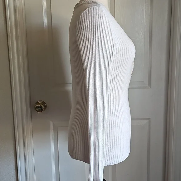 Loft Cream Ribbed Button Sweater - Picture 2 of 4